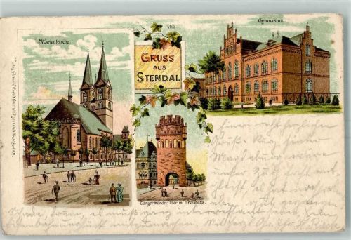 Stendal 1900 Gymnasium Tangermünder Tor mit Kreishaus Marienkirche