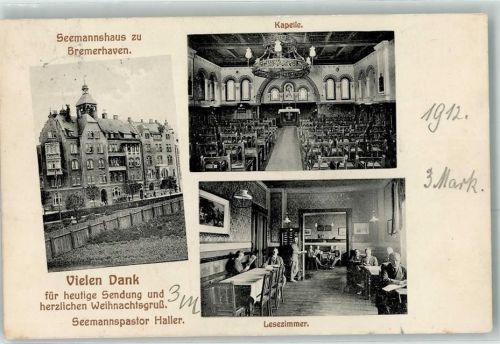 Bremerhaven 1912 Seemannshaus Seemannspastor Haller Lesezimmer Kapelle