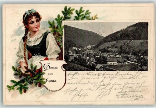 Ruhla 1909 Trachtenmädchen Bahnpost Zug 201