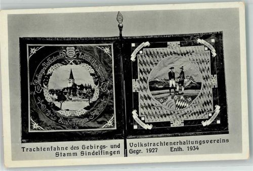 Sindelfingen Trachtenfahne des Gebirgs und Volkstrachtenerhaltungsvereins 1927 Tracht Kirche Fahne