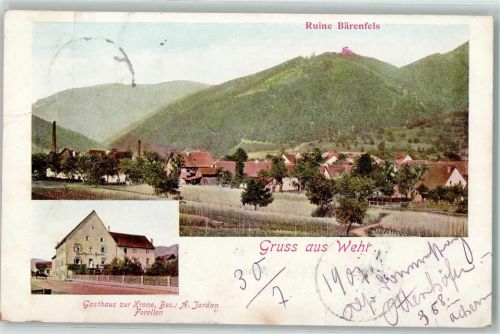 Wehr 1901 Ruine Bärenfels Gasthaus Zur Krone Bes A. Jordan