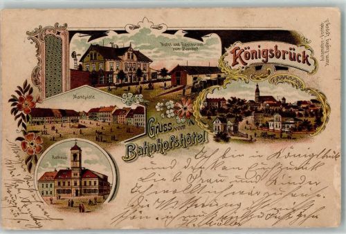 Königsbrück 1901 Hotel Gasthaus Zum Bahnhof Marktplatz Rathaus Bahnhofshotel Bahnpost Dresden - Königsbrück Zug 2710