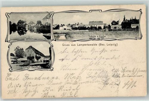 Lampertswalde 1905 Schule Kirche Schloß Gasthaus Bittig Fuhrwerk