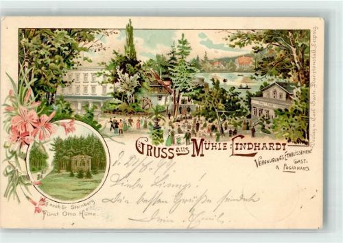 04567 O7205 Lindhardt b Borna b Leipzig 1899 Lithographie Gasthaus Mühle Lindhardt Fürst Otto-Hütte