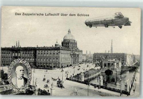 Berlin Mitte 1909 und sein Luftschiff über der Stadt AK