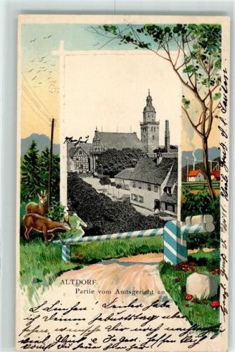 Altdorf 1903 Bayer. Schranke Rehe St. Laurentius-Kirche