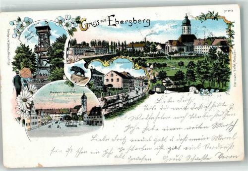 85560 W8017 Ebersberg , Oberbay 1904 Lithographie Ludwigshöhe Aussichtsturm Marktplatz Hauptstraße