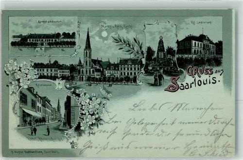 Saarlouis 1898 Kommandantur Markt Kath. Kirche Kgl. Landratsamt Adlerstraße
