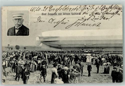 1909 + Luftschiff Graf Zeppelin , viele Menschen AK