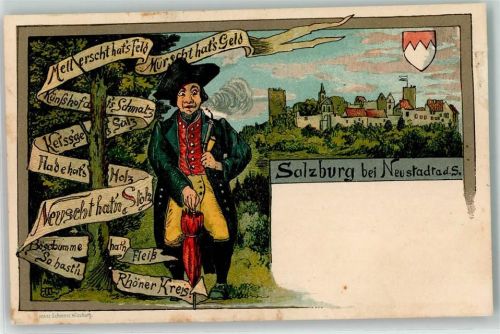 Bad Neustadt Burg Salzburg Mann mit Tabakspfeife sign. E.W.