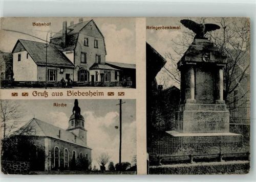 Biebesheim Kriegerdenkmal Bahnhof Kirche