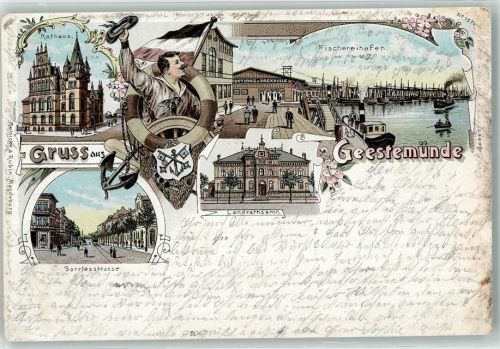 Geestemünde 1898 Rathaus Fischereihafen Landratsamt Borriesstraße Matrose Fahne