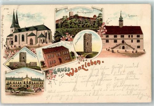Wanzleben 1897 Kirche Rathaus Hospital Weisse- u. Blaue Warte neue Schule