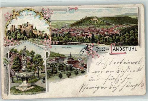 Landstuhl 1898 Burg Sickingen Waisenhaus Schloßhof Denkmal Lithographie