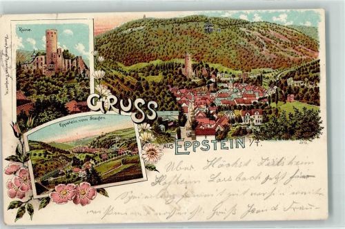 65817 W6239 Eppstein , Taunus 1897 Lithographie Burgruine Eppstein
