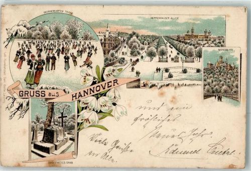 Hannover 1899 Georggarten Teiche Schlittschuhe Geöffnetes Grab Herrenhauser Allee Marienburg