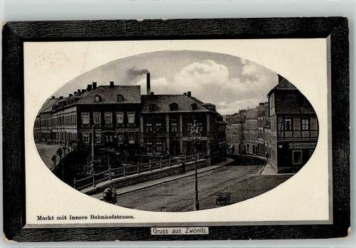 Zwönitz 1913 Markt mit Innere Bahnhofstraße