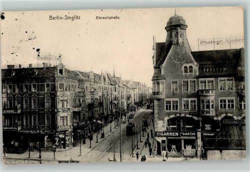 Steglitz 1915 Albrechtstraße Photogr. Atelier Tabakwaren-Handlung Konditorei-Cafe