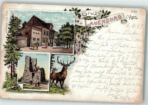 Stecklenberg 1897 Ruine Lauenburg Hirsch Gasthaus zur Lauenburg