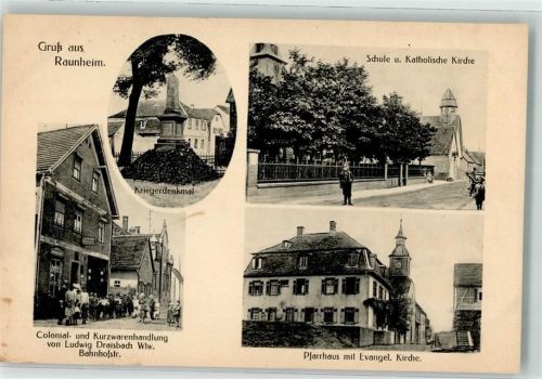 Raunheim Kurzwarenhandlung Draisbach Pfarrhaus Ev. Kirche Kriegerdenkmal