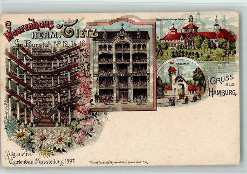 Hamburg 1897 Gruss aus - Rosenblatt Kunstanstalt - Waarenhaus Tietz, gute Erhaltung AK
