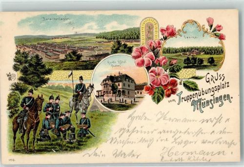 Münsingen 1902 Truppenübungsplatz Barackenlager Herdt Hotel Fezer Casino Uniform Ottmar Zieher