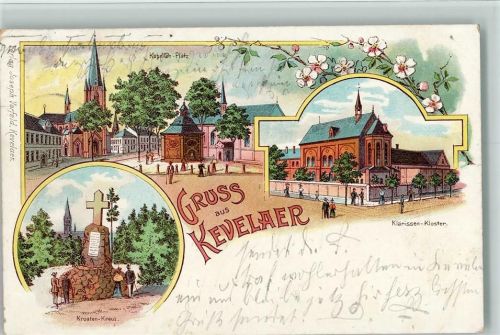 Kevelaer 1902 Gruss aus - Klarissen kloster, Kroaten Kreuz, Kapellen Platz AK