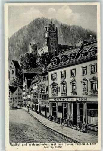 87629 W8958 Füssen Künstlerkarte Gasthaus u. Weizenbierbrauerei zum Lamm