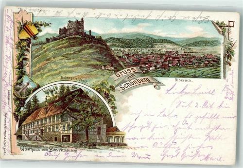 77960 W7633 Schönberg , Kr Lahr, Schwarzw 1897 Lithographie Burgruine Hohengeroldseck Gasthaus zum Löwen