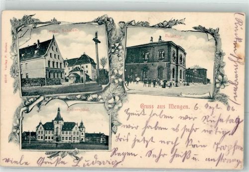 Mengen 1906 Städt. Schulen Kreuz Bahnhof Reiserspital