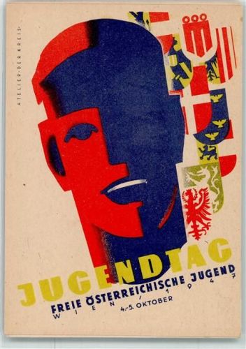 sign. Karl Wiener Jugendtag Freie Österr. Jugend 1947 Wappen