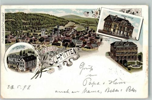 61389 W6384 Schmitten , Taunus 1898 Lithographie Gasthaus zum Ochsen Kurhaus zum Ochsen