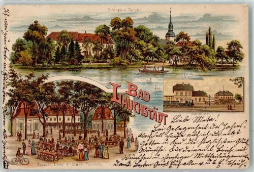 Bad Lauchstädt 1898 Schloß Schloßteich Kursaal Bade Pavillon Bahnhof Lithographie