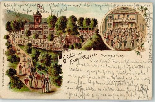 Seebergen 1900 Gasthaus Düppel Baalsaal Lithographie