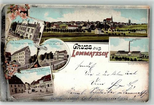 Lommatzsch 1898 Marktplatz Glasfabrik Kgl. Amtsgericht Städt. Schule