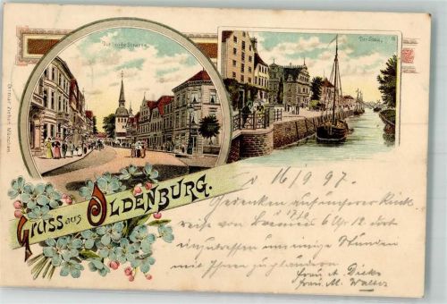 26121 W2900 Oldenburg 1897 Lithographie Der Stau Lange Straße