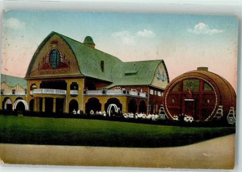 Leipzig Architekt Kunze Internationale Baufachausstellung 1913 Bayerische Bierhalle und Riesenfass Off. Postkarte Nr 51
