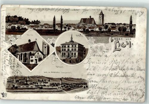 35423 W6302 Lich , Hess 1899 Gebrauchsspuren Rathaus Kirche Lich im Mittelalter Lithographie