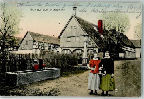 Kamenz 1916 Wendeland Dorfstraße Brunnen Junge Frauen Feldpost 2. Ersatz-Batl. WK I Ort lt. Stempel