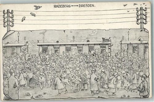 Radeberg Strommasten Vögel Bahnhof RS. Vers Zeichnung