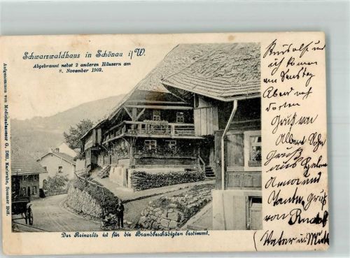 Schönau 1903 Altes Schwarzwaldhaus abgebrannt 18. Nov. 1902