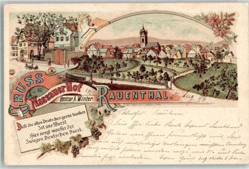 Rauenthal 1896 Lithographie Gasthaus Nassauer Hof