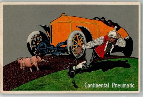 Bauer Schwein Rennauto Continental 1915 Lithographie / Künstlerkarte