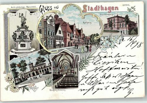 Stadthagen 1898 Auferstehungs-Monument Rathaus Krankenhaus Bahnhof