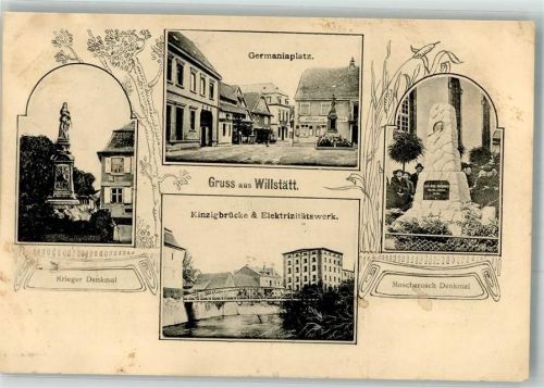 Willstätt 1912 Kriegerdenkmal Kinzigbrücke u. Elektrizitätswerk