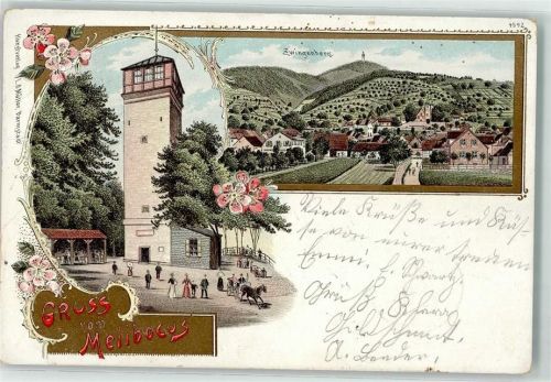 64673 W6144 Zwingenberg , Bergstr 1900 Lithographie Aussichtsturm Melibokus