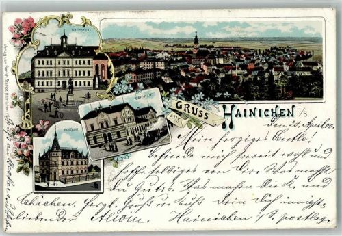 09661 O9260 Hainichen , Sachs 1900 Lithographie Rathaus Postamt Bahnhof