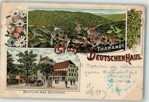 01737 O8223 Tharandt 1898 Gebrauchsspuren Gasthaus zum Deutschen Haus Lithographie