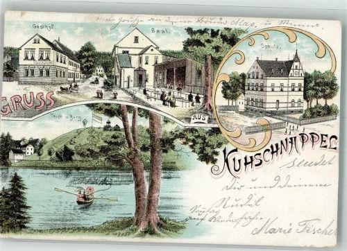 Kuhschnappel 1899 Lithographie Gasthaus Schule beschnitten