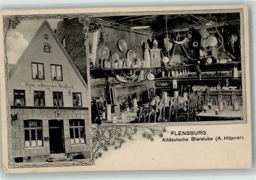 24937 W2390 Flensburg Gebrauchsspuren Gasthaus zum schwarzen Wallfisch Bierstube Foto AK